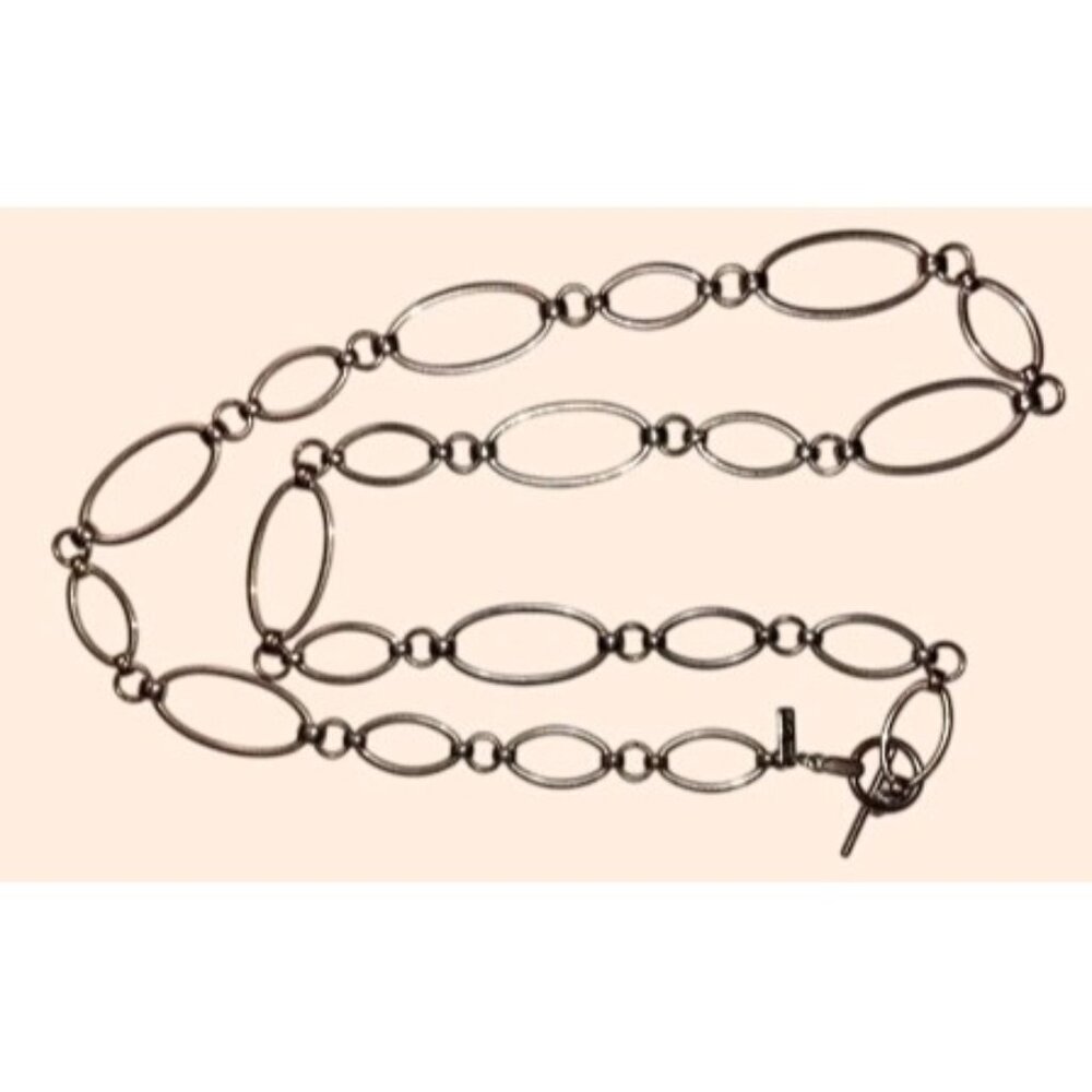 Daisy Fuentes large loopy silvertone necklace or belt, 36"